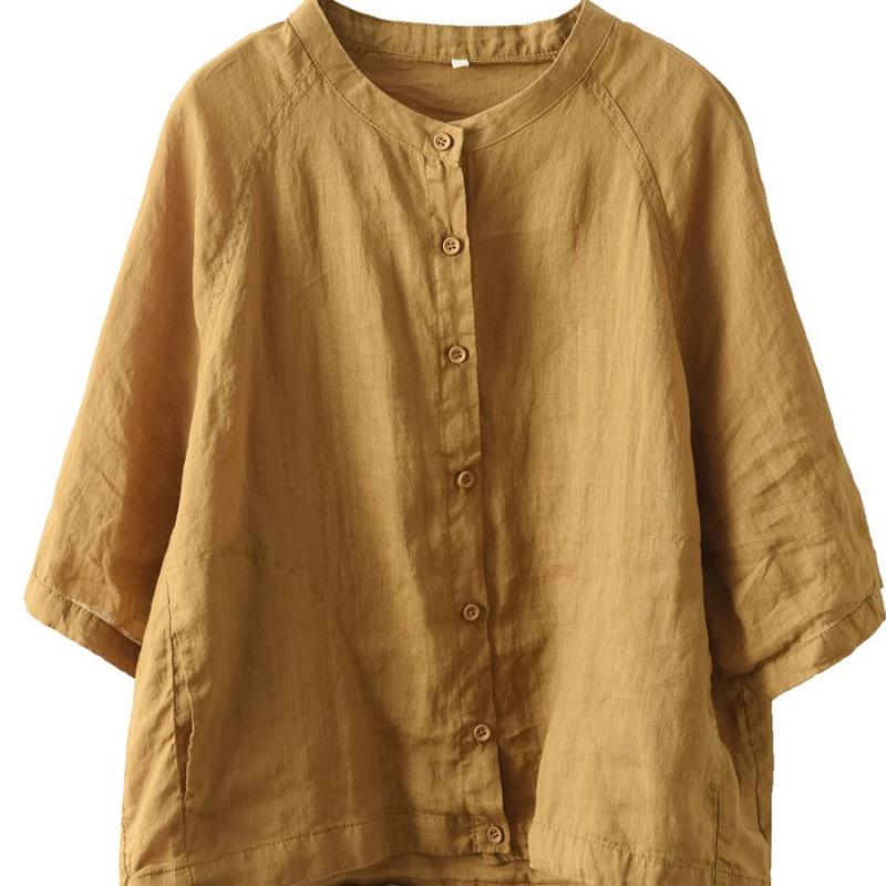 1116 new retro double ramie top women's cardigan summer thin shirt temperament outer shirt