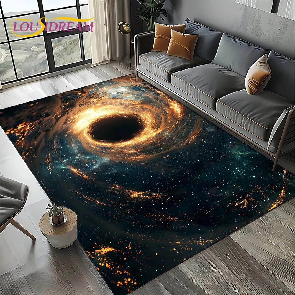 Universe Space Stars Black Hole Galaxy Earth Milky Way Carpet Rug for Living Room Bedroom Sofa Decoration,Non-slip Floor Mat