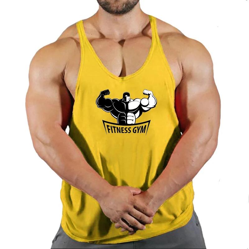 

Брендовий жилет Muscle без рукавів. Модна спортивна сорочка для тренувань. Чоловіча верхня сорочка для бодібілдингу. Фітнес. Чоловічий спортивний одяг. XXL жовтий