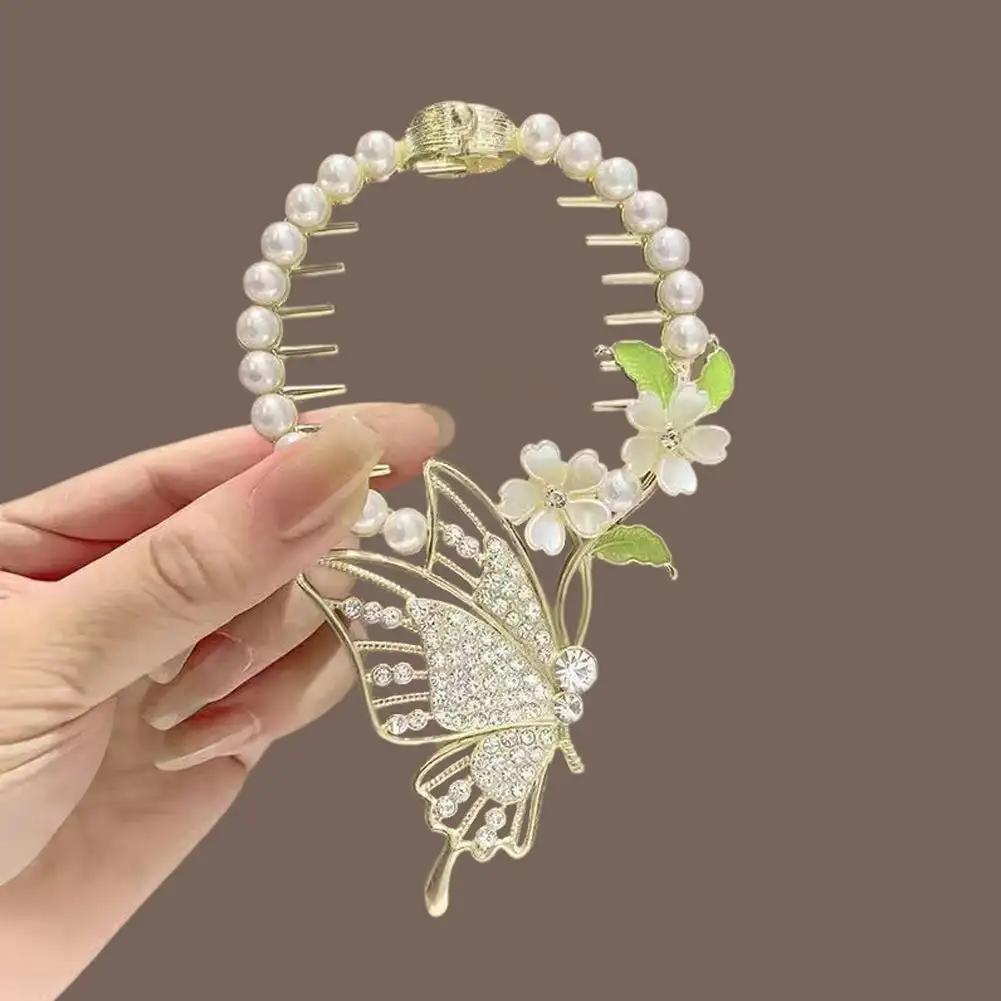 Elegant Tassel Hair Claw Rhinestone Pearl Flower Tassels Hair Clip Women Girl Ponytail Holder Hairpins Fringe Hair Accessories