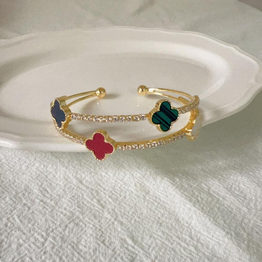 Four Leaf Cloverbracelet Love Bracelet Butterfly Bracelet Bear Bracelet Double Zirconia Bracelet Opening Adjustable Women's Bracelet
