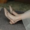 2024 Summer Mid-Heel Nude Pointed-Toe Studded Peep-Toe Chunky Heel Backless Sandals for Women