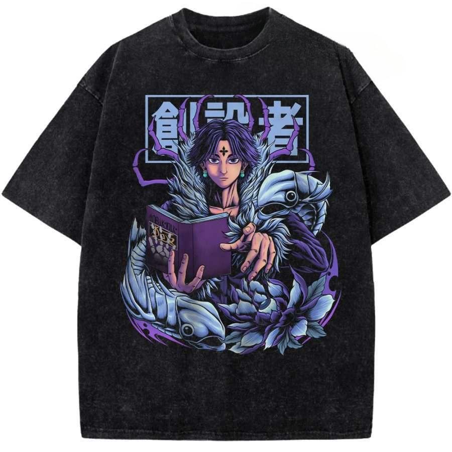 

Футболка с принтом Хролло Аниме Hunter x Hunter Одежда Мужская Женская Хлопковые Футболки Ретро Стирка Футболки Харадзюку Мужские Повседневные Топы S чёрный