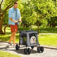 PawHut Foldable Pet Stroller Dog Cat Cushion Included Wheels with Brake 600D Oxford Fabric 102 X 62 X 105 Cm Gray