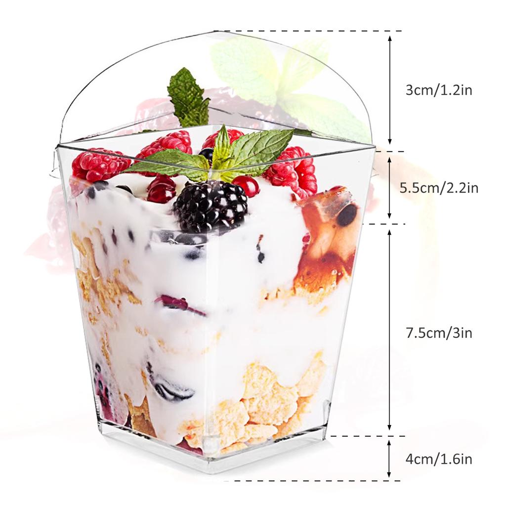 50Pcs Dessert Cups 150ML Dessert Square Cups Washable Parfait Appetizer Cup Dessert Cup Bowl Plastic Dessert Cup For Christmas