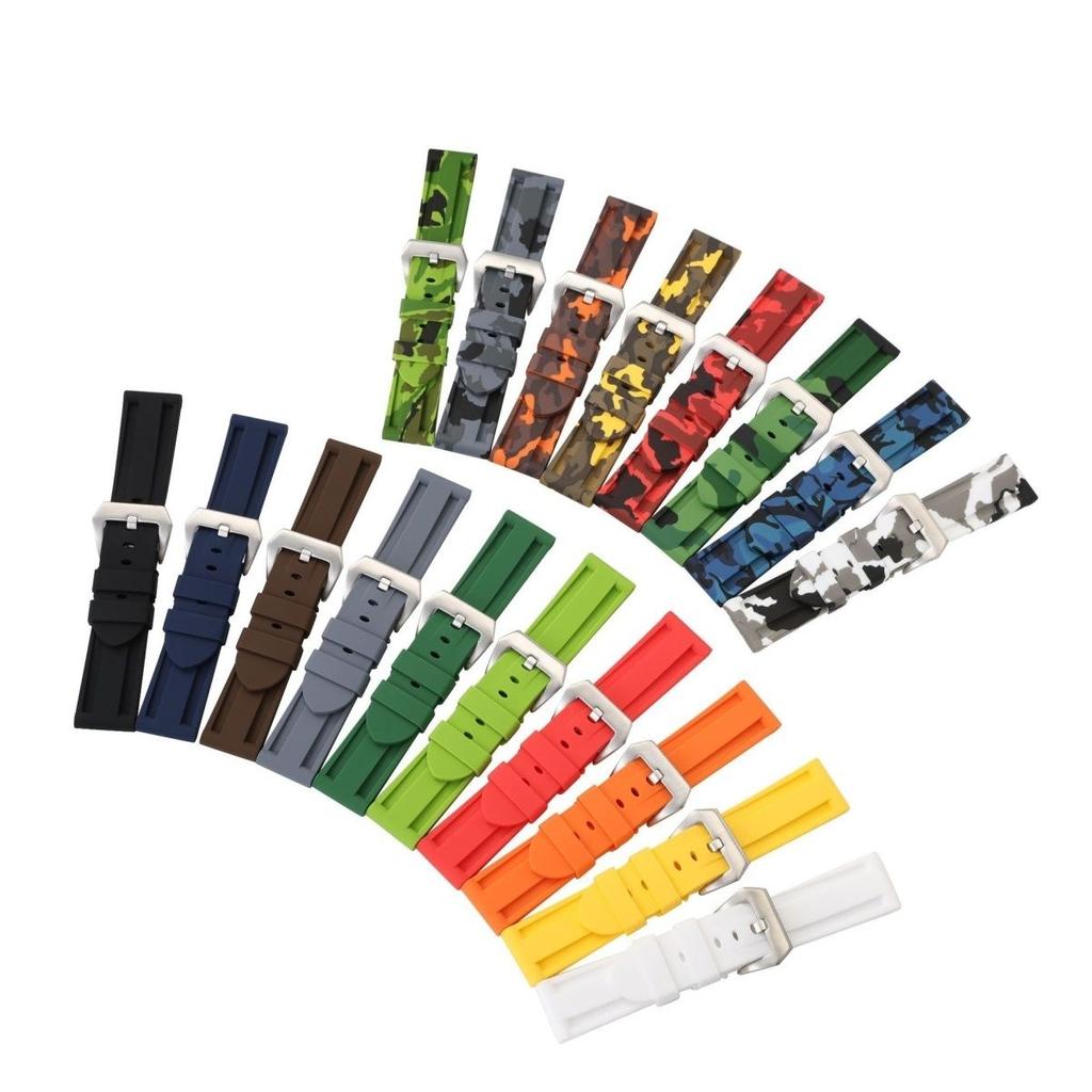 Universal Silicone Watch Band for Panerai - 20mm 22mm 24mm 26mm Soft Rubber Camouflage Sport Big Buckle Durable Strap for PAM Military Smart Watch