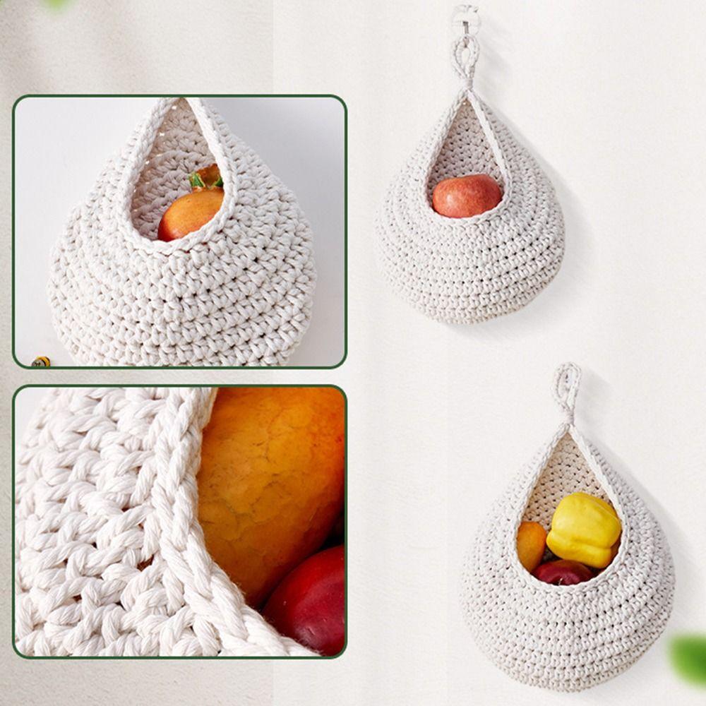 Cotton Rope Wall Hanging Fruit Baskets Breathable Boho Onion Container Vintage storage bag  Ginger
