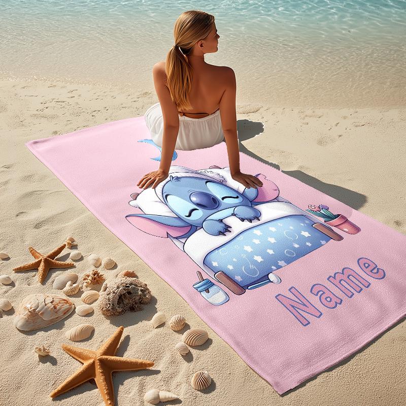 Custom Name Love Stitch Stylish Digital Printing Beach Towel Quick‑Drying Absorbent Blanket for Beach Pool Gym Travel