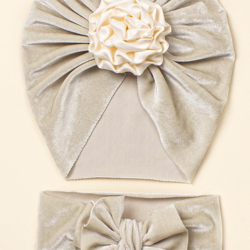 New baby 2-piece hair accessories hat, children's golden velvet bow hat, baby girl tire hat