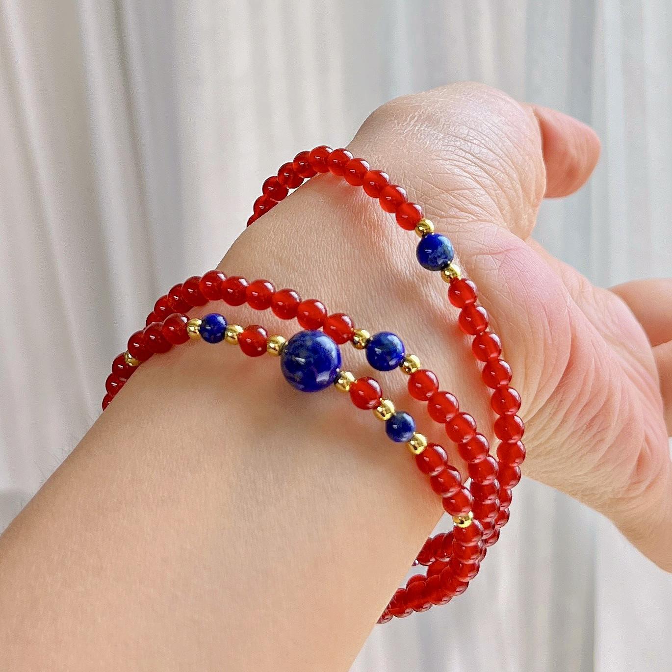 4Mm Autumn And Winter Natural Ice Transparent Chalcedony Lapis Lazuli Design Sense Multi-Circle Bracelet Bracelet
