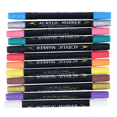 12Pcs Acryl Farbe Stifte Doppel Ended Schnelle Trocknung Starke Abdeckung Wasserdicht 12 Farbe Farbe