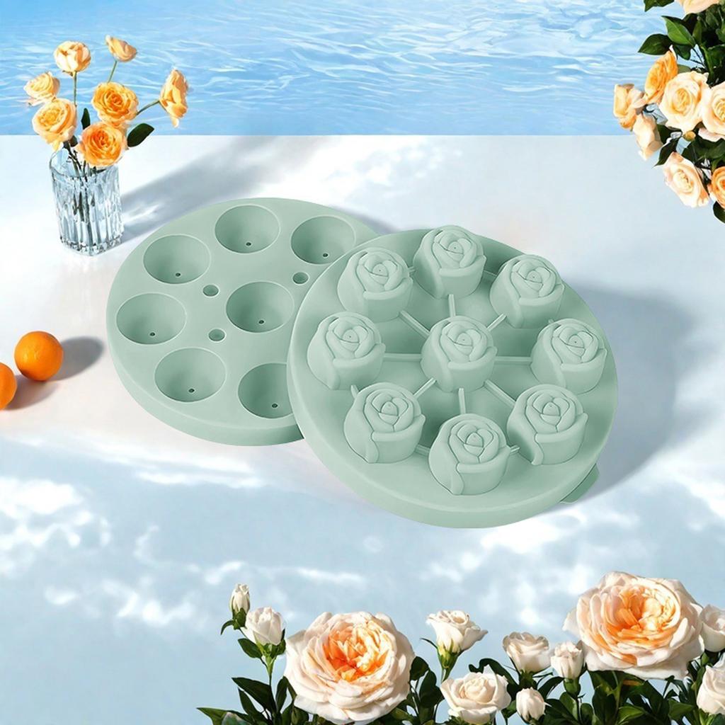Silicone Flower-Shaped Ice Cube Tray with Lid 9 Cavities Reusable Ice Mold for DIY Ice Making