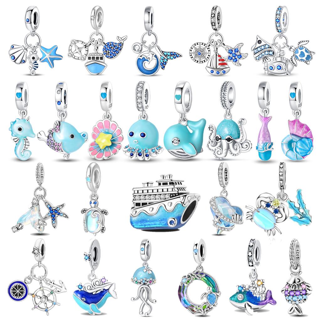Brand New Copper Metal Boat turtle Starfish sea horse ocean series Charm Bead Component Compatible With Authentic Original Do It Yourself Bracelet