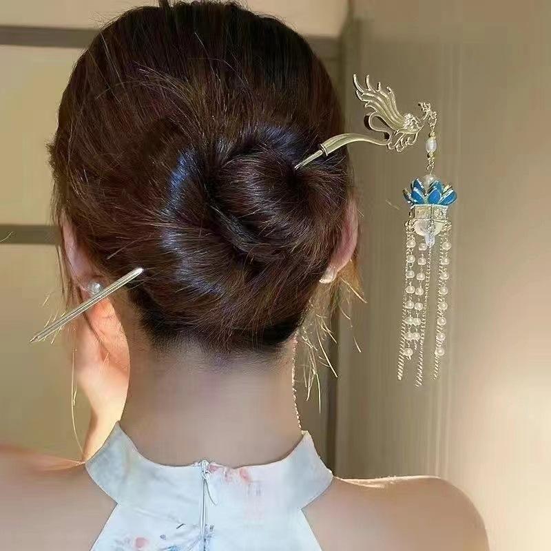 Épingle à Cheveux Fleur Lumineuse Pour Femmes Créative Lotus Émet Lumière Lanterne Gland Bâton à Cheveux Style Chinois Vintage Métal Accessoire de Cheveux