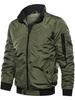 Men Stand Collar Bomber Jacket Zip Up Solid Color Casual Flight Coat