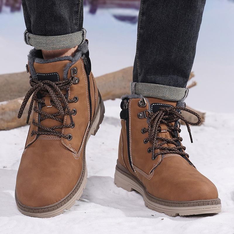 TUINANLE Men Winter Boots Warm Plush High-top Velcro Non-slip Chunky Heel Snow Outdoor Shoes