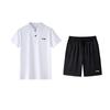 LiNing Solid Color Logo Print Short Sleeve Polo Shirt Simple Versatile Breathable Comfortable Shorts Casual Sports Suit APLV723-2+AKSV843-1