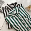 Plus Size Casual Office Lady Women Clothing Korean Pocket Turn Down Collar Striped Shirt Blouses Long Sleeved Top