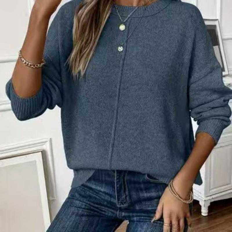 Herbst Winter Einfarbig Locker Lässig Pullover Damen Einfach Alleskönner Unterteil Strickpullover Top