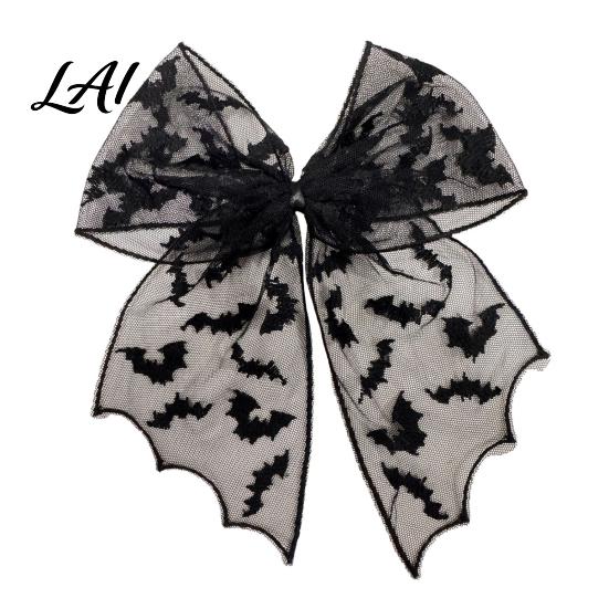 Mesh Bow Hair Clip Halloween Bat Spring Clips Black White Lace Spider Web Moderate Clamping Force Barrettes Gothic Dark Style for Women Cosplay