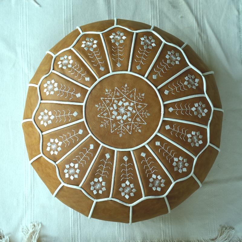 50x30cm Moroccan PU Leather Pouf Embroider Craft Soft Ottoman Footstool Home Decor Artificial Leather Unstuffed Cushion 50X30cm No filling 11890₽