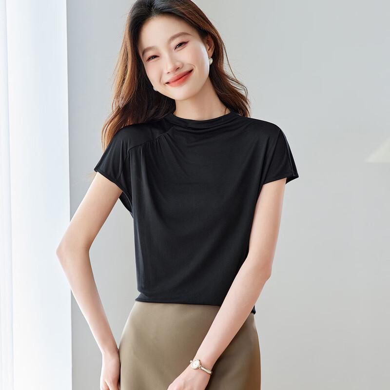 Women s Elegant 100% Mulberry Silk Pleated Short Sleeve Top 3XL