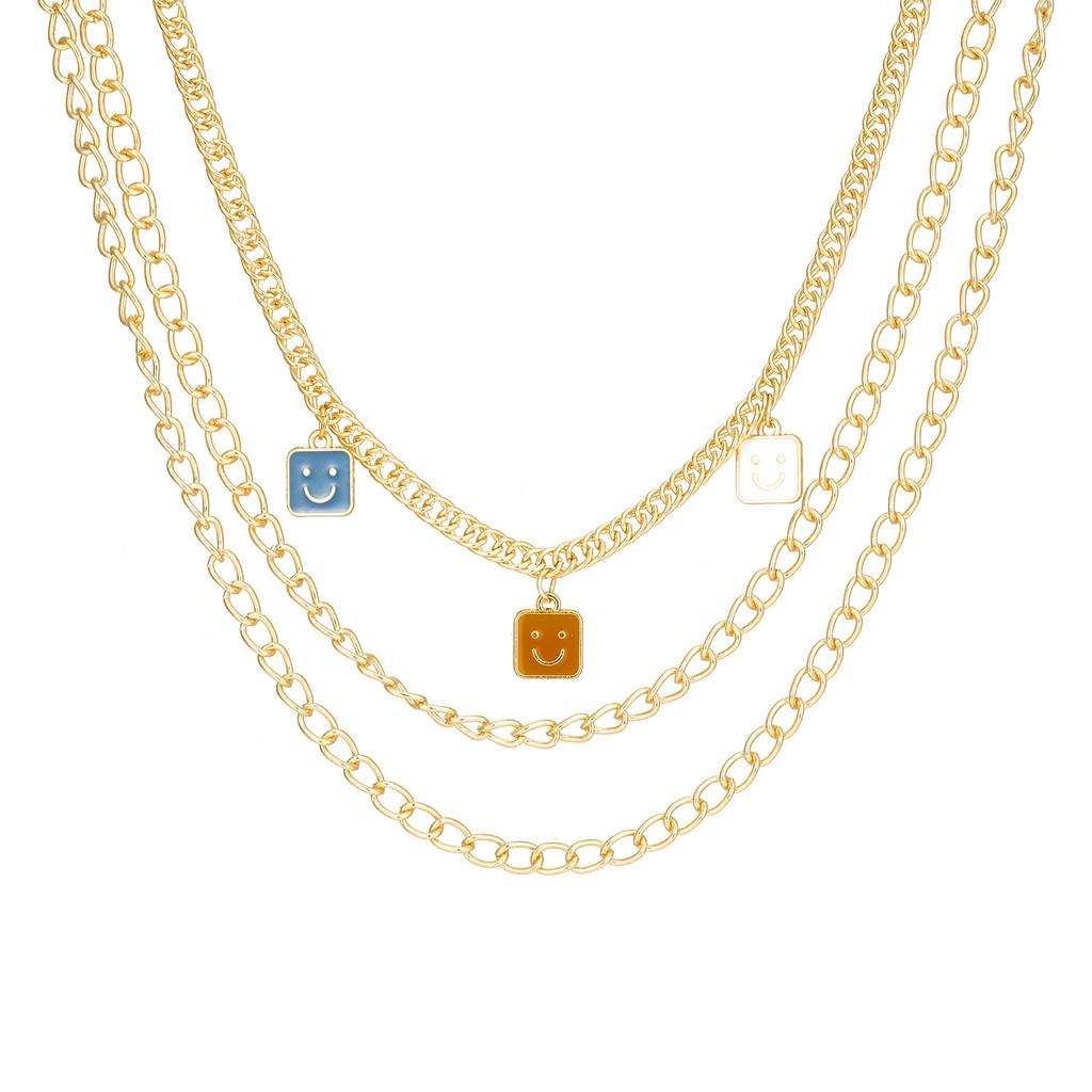 Trendy And Unique Square Smiley Face Necklace For Women Fashionable Gift Jewelry