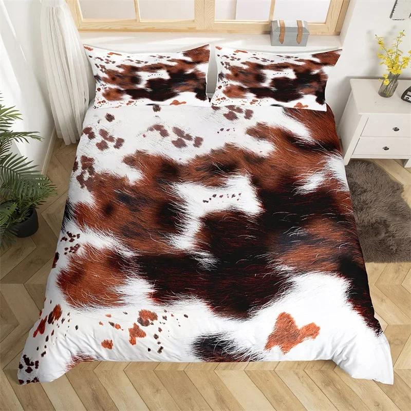 Cowhide Duvet Cover Twin King Farm Animal Bedding Set Western Patchwork Comforter Cover Microfiber Cow Fur Print Bedspread Cover