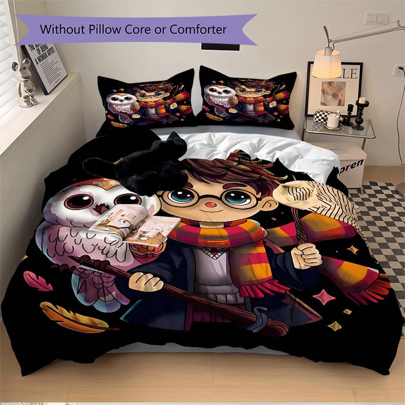 3pcs Harry Potter Printed Quilt Set - Includes 1 Quilt Cover and 2 Pillowcases, Machine Washable - Suitable for All Seasons.L057
