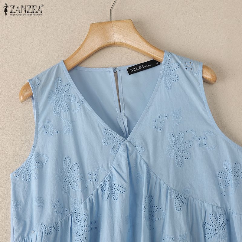 ZANZEA Damen Sommer Casual V-Ausschnitt Ärmellose Tanktops