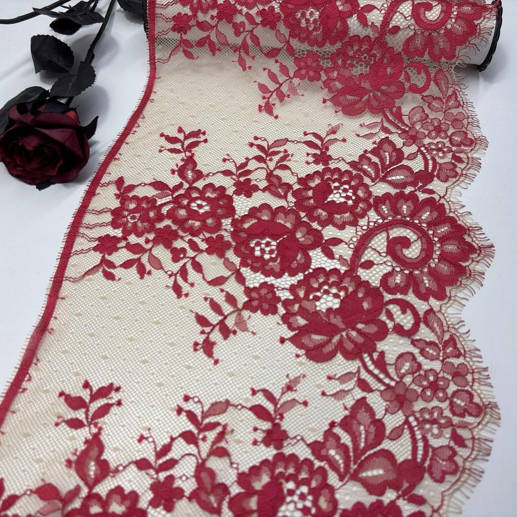 1.45m x 24cm French Chantilly Lace, Non-stretch Eyelash Lace Fabric for Sewing, Bra, Underwear, Lingerie, Dress, Garment, Crafting