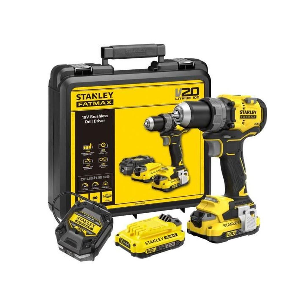 Perceuse visseuse sans fil - 18V - STANLEY FATMAX V20 - SFMCD725D2K-QW - Brushless - 80Nm - 2 batteries 2Ah + chargeur 1,25 A