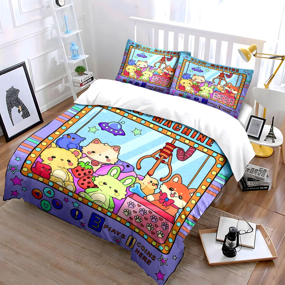 Claw Machine Cute Animal Toys Bedding Duvet Cover Set  (1*Duvet Cover 2*Pillowcases, without duvet insert)
