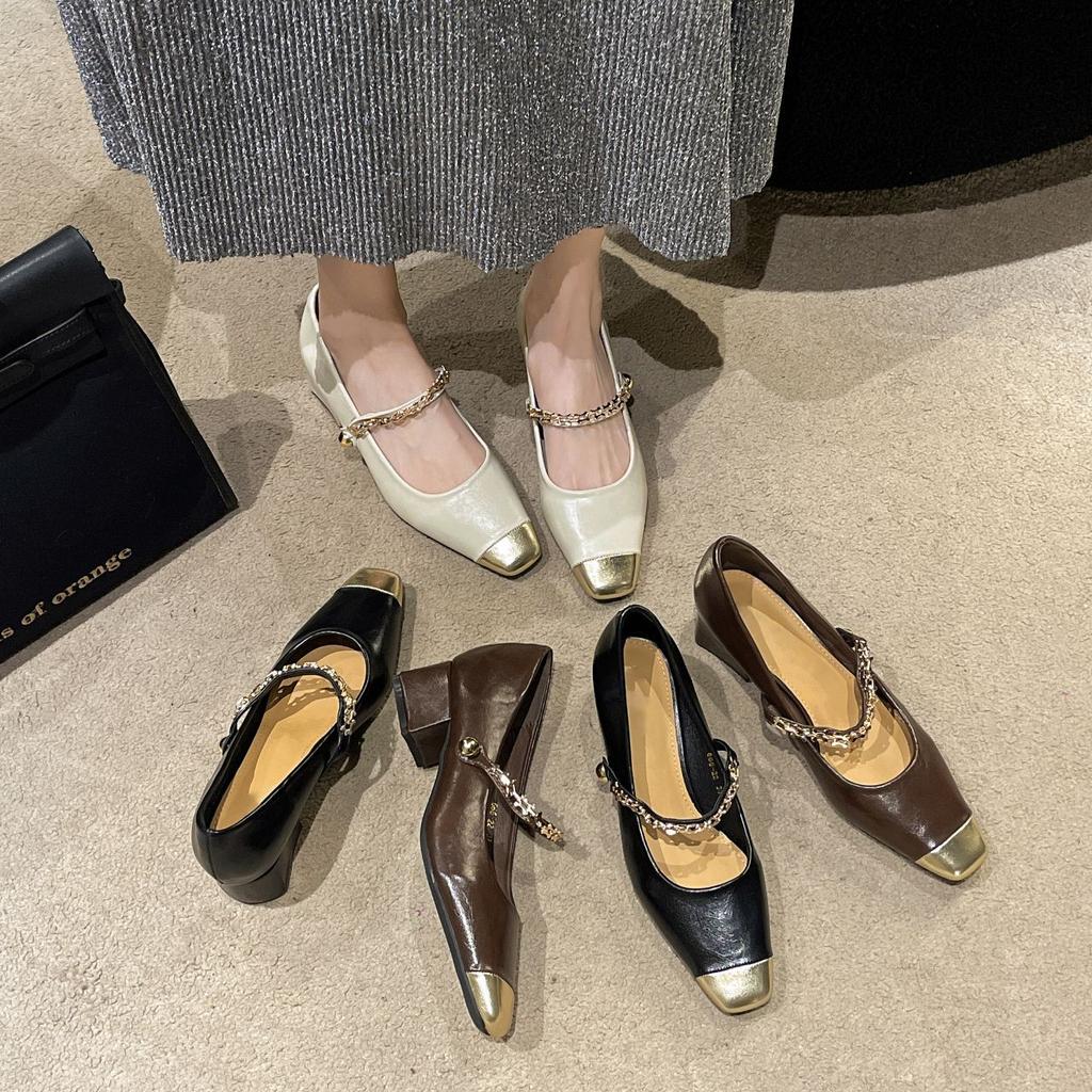 French Thick Heel Square Head Shallow Mouth Mary Jane Single Shoes Women's 2025 New Spring and Autumn Season Small Fragrant Temperament Evening Shoes