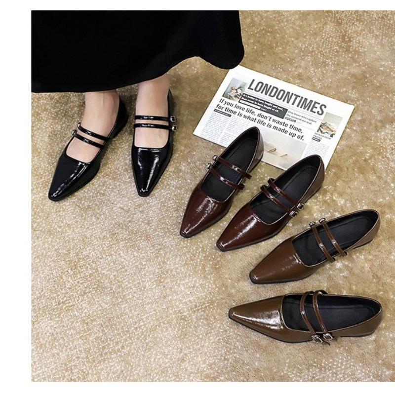 

Retro style simple fashion professional commuter women s shoes comfortable and versatile flat heel pointed buckle one-word belt single shoes 40 чёрный