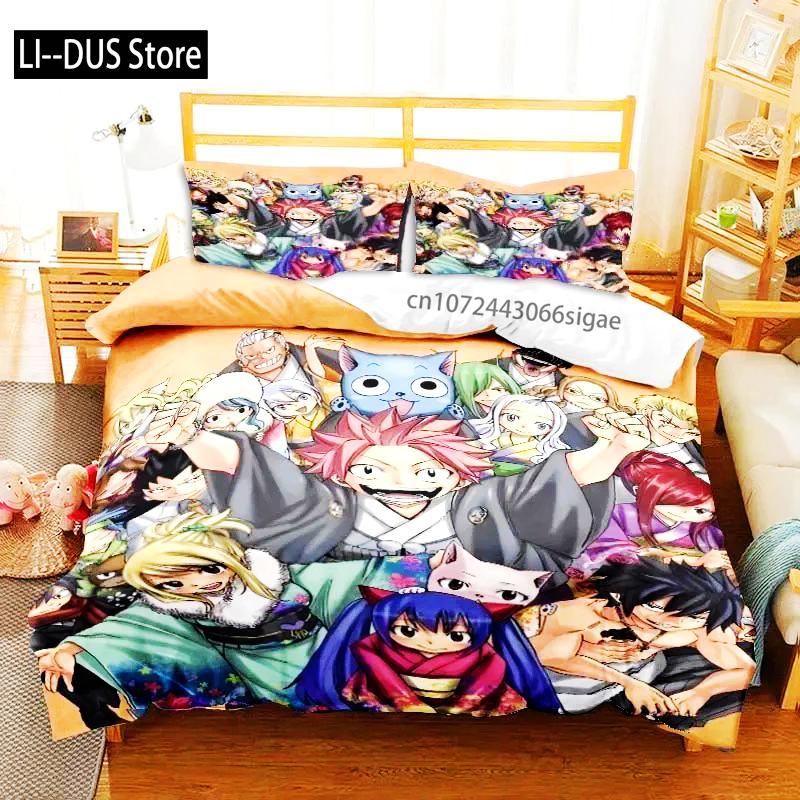 Zestaw pościeli 3D Anime Fairy Tail Zestaw trzyczęściowy na łóżko Poszwa na kołdrę Pojedyncze Podwójne Łóżko Queen Size Zestaw poszwy na kołdrę Sypialnia dla dorosłych chłopców