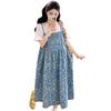Elegant Summer Maternity Denim Dress: Chic French-Inspired Pregnancy Wear
