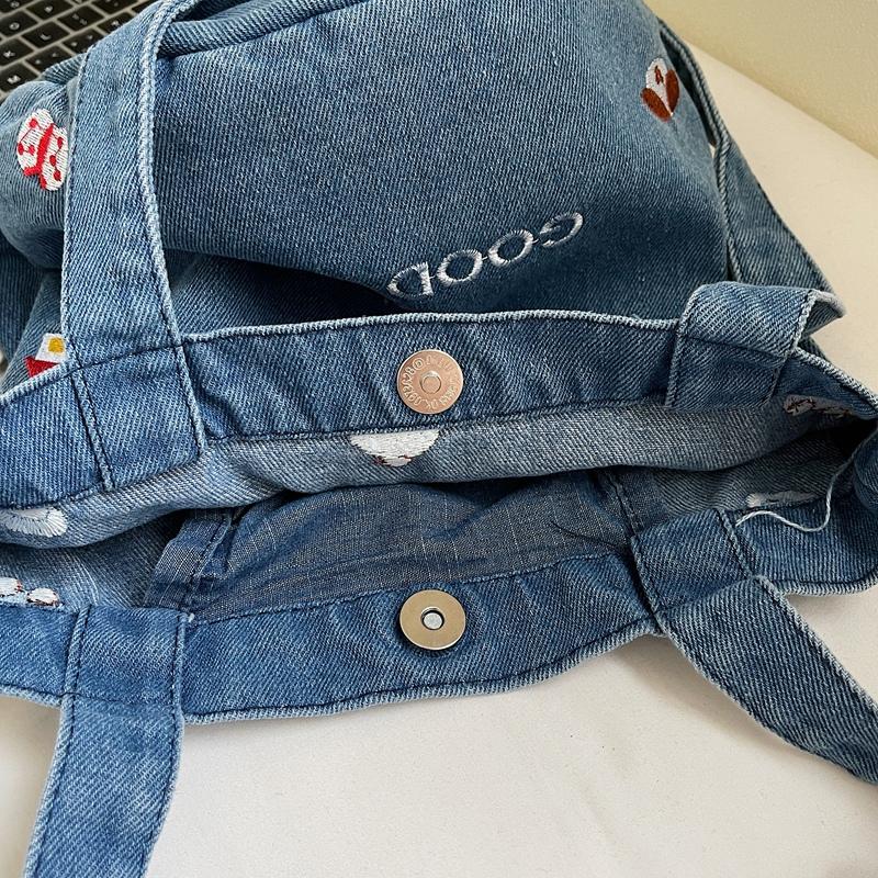 Large Capacity Denim Bag Women Embroidered Handbag Shoulder Bag