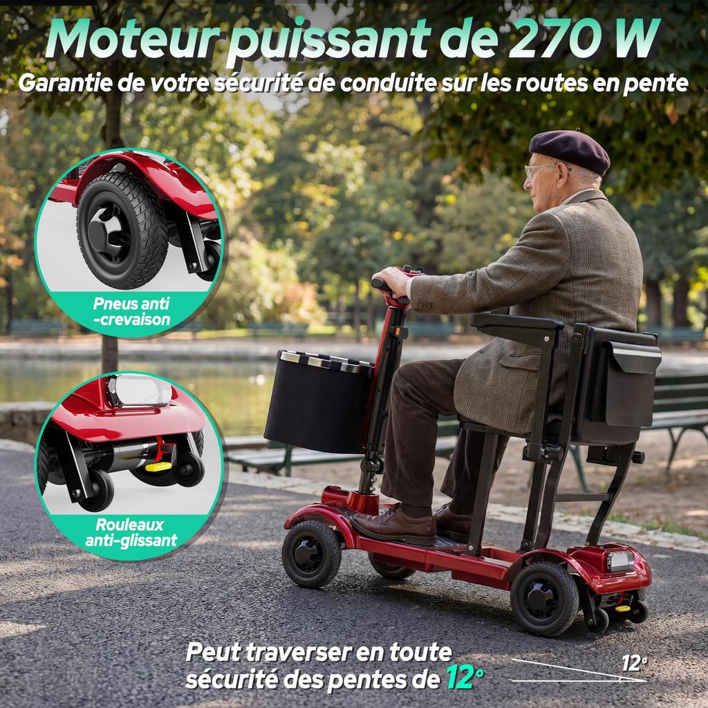 TODIMART X17 4-Wheel Mobility Scooter, Long Range 30–35 Km, 20kg Foldable and Lightweight for Adults and Seniors