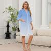 Women's Zip Front Lightweight Robe with Pockets - 3/4 Sleeve Knee Length Bathrobe and Loungewear
