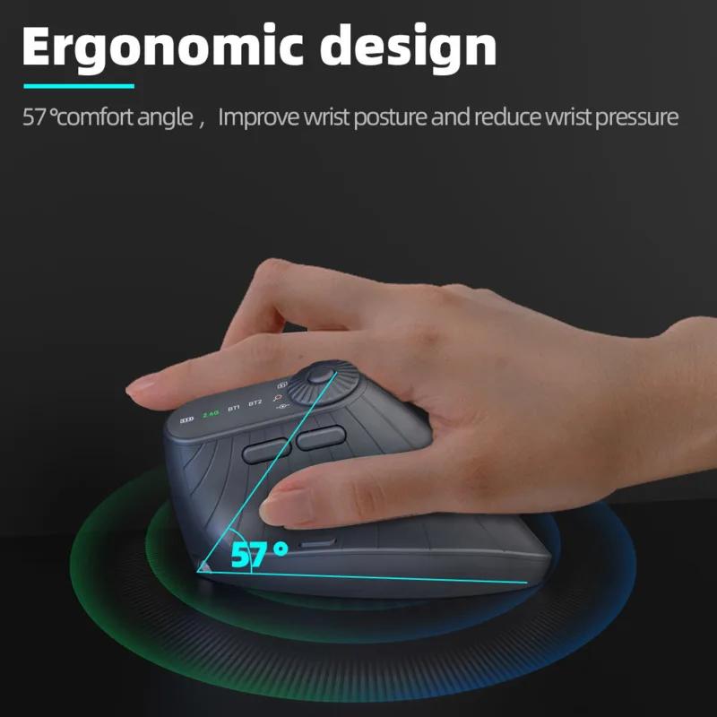 Ergonomisk vertikal oppladbar trådløs mus med funksjonsjusteringsknapp BT 2.4G to moduser trådløs mus for skrivebordet