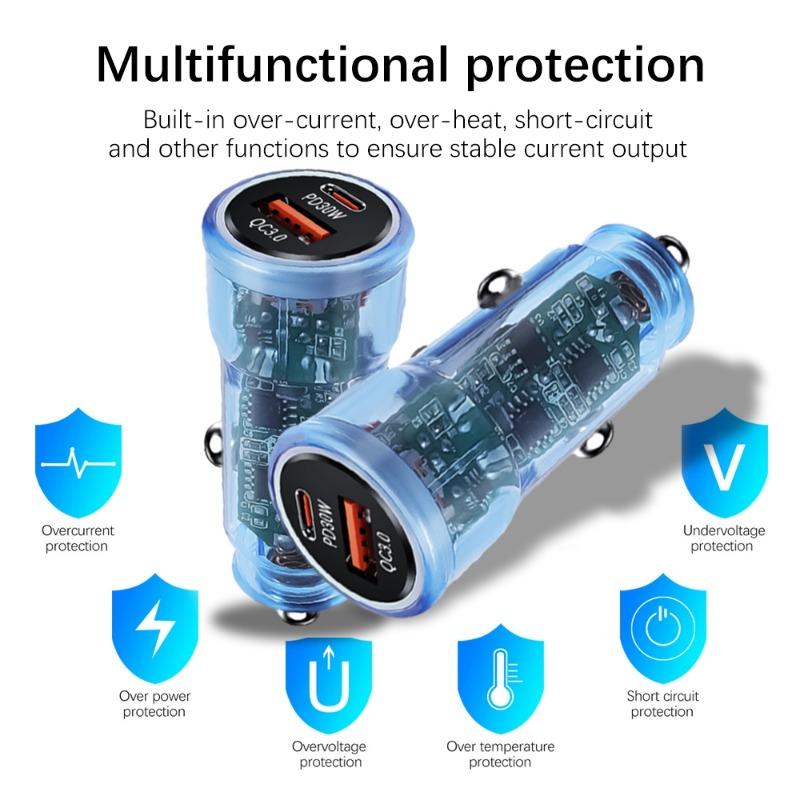 48W PD Transparent Car Charger QC3.0 Fast Charging Mobile Phone Car Charger Socket For iPhone 14 Pro Xiaomi Samsung Cars Adapter