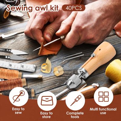 40-teiliges Nähahle-Set, komplettes Leder-Nähahle-Set mit Aufbewahrungstasche, tragbares Nähwachsfaden-Set für DIY-Reparatur und Handwerk