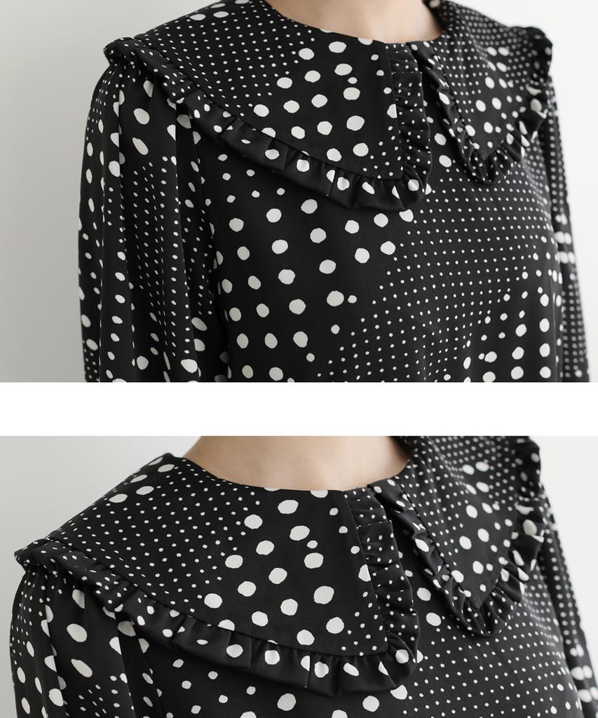 Ppaeppae Sailor Frill Collar Dot Long Dress