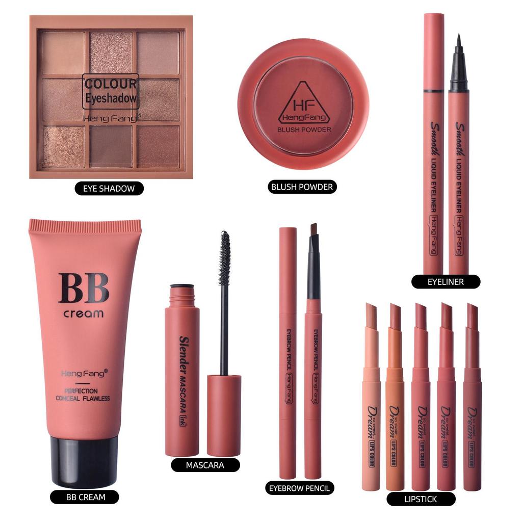 Hengfang, 11-Piece Beauty Makeup Gift Box, Pumpkin Color, Student, Matte Lipstick, Eyeliner, 9091E