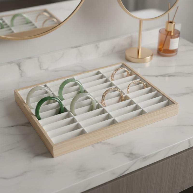Stylish Velvet Bangle Tray With 40 Slot Inserts Display Stand For Watchbracelet Holder Case Jewelry Display Storage Rack