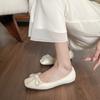 Square Head Single Shoes Women's Summer Light Mouth Bow Pearl Flats