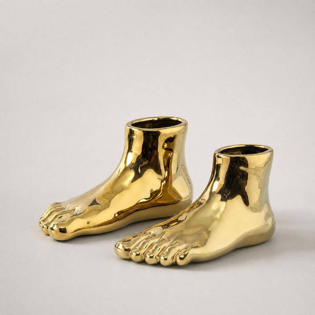 2 Pieces Human Foot Vase Sculptural FootShaped Reflective for Beverage Cabinet, Bedside Table,