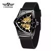 Mens Fashion Casual Automatic Mechanical Watch With Hollow Triangle Dial Heart Shape Stainless Steel Buckle