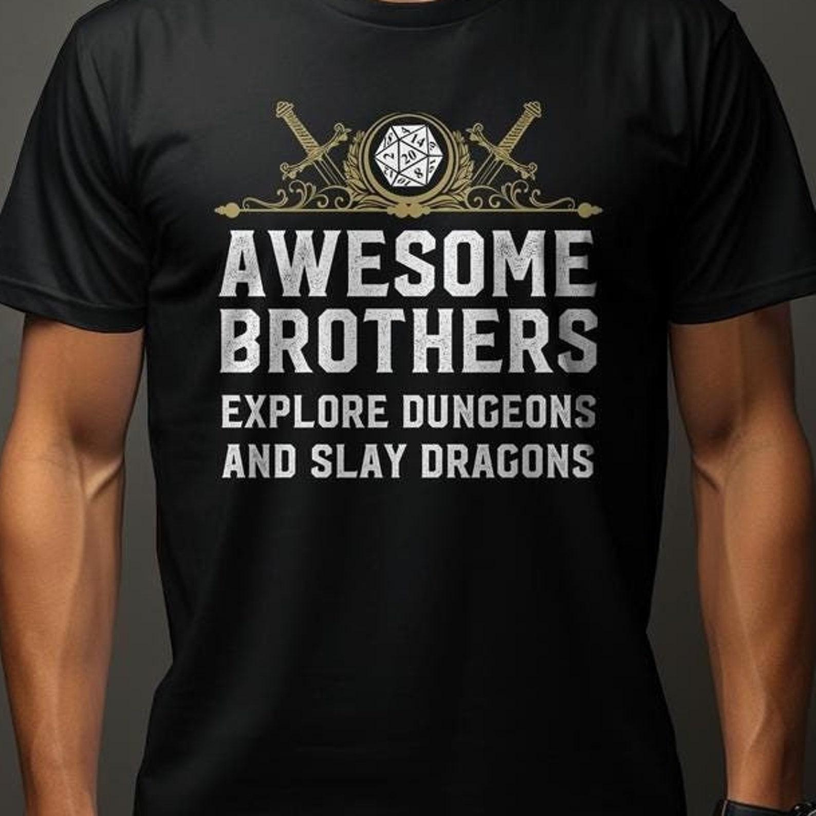 Awesome Brothers Dungeons Tabletop RPG Roleplaying Dragons D20 Shirt for D&D Fans DND Gamer T-Shirt 3XL